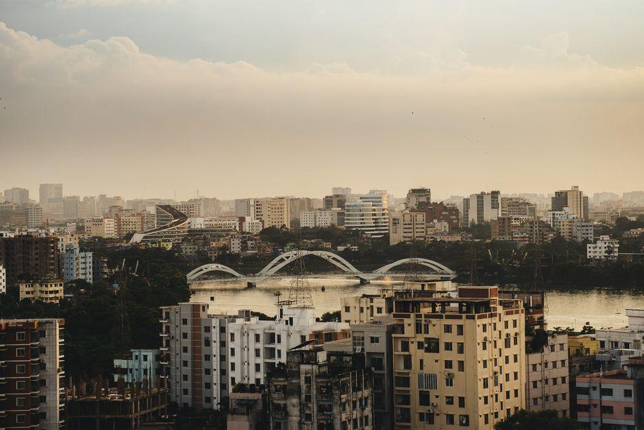 Cityscape View of Dhaka Skyline at Sunset